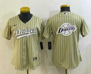 Women%27s Los Angeles Dodgers Big Logo Number Cream Pinstripe Stitched MLB Cool Base Nike Jersey